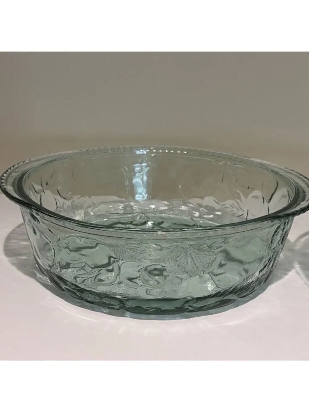 3 Qt Libbey Orchard Fruit Green Glass Casserole Baking Dish W/ Pie Plate Lid